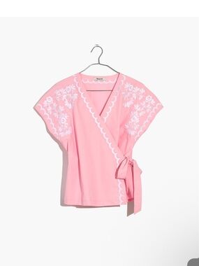 Madewell Pink Embroidered Wrap Top | XS-M